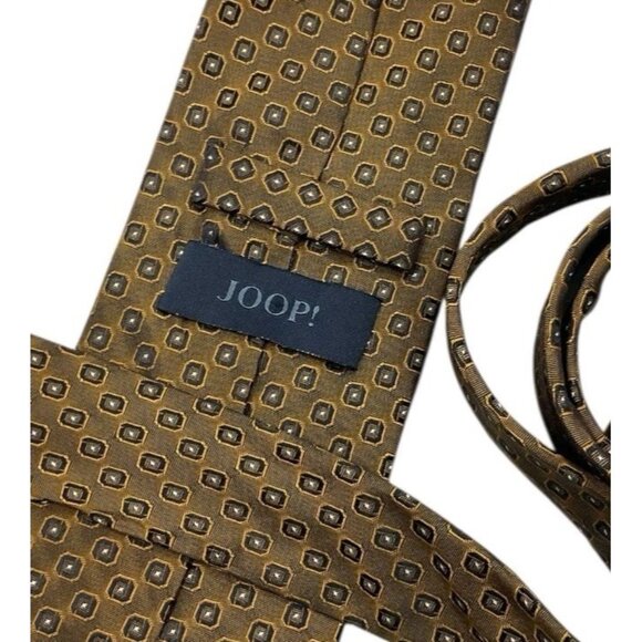 JOOP! Men's 100% Silk Necktie LUXURY Tie XL Brown Gold Geometric W:3.2" EUC - Picture 2 of 4